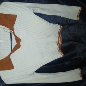 Cream and Brown Ribbed Sweater